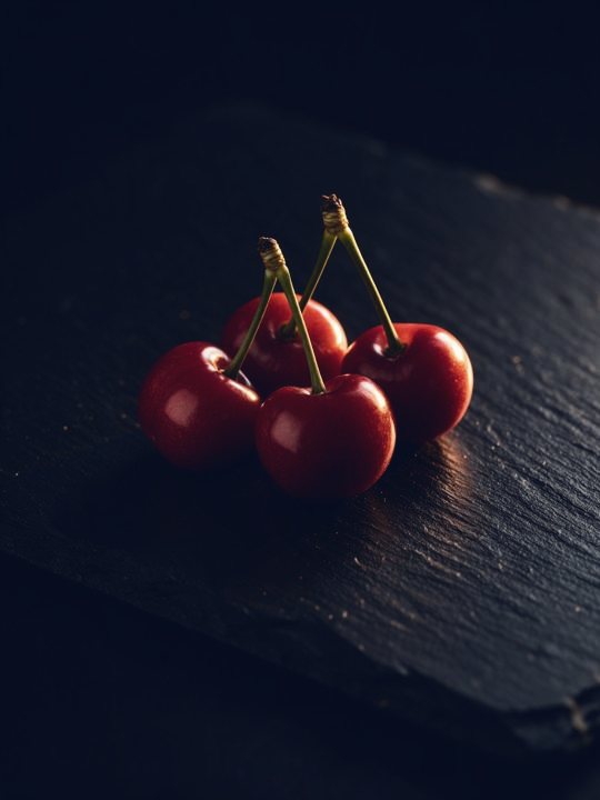 Cerezas ácidas sobre pizarra oscura